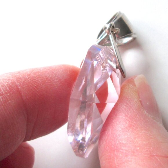 Caroline Neron Large Pink Crystal Heart Pendant Silver Tone - Picture 9 of 14